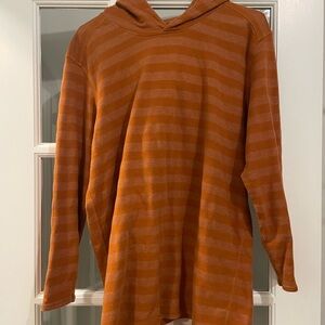 Prana Orange Hooded Sweatshirt with Textured Stripes